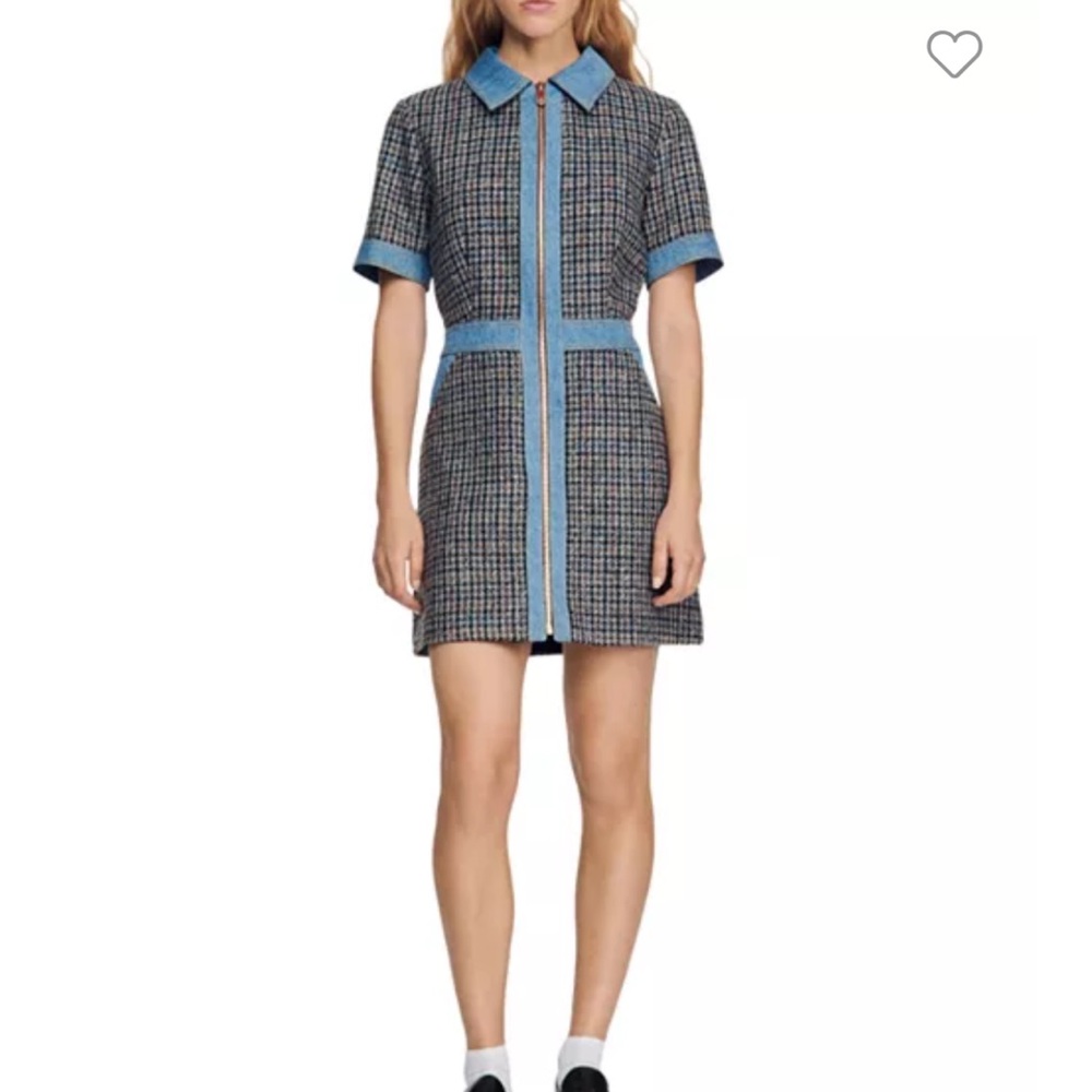 Sandro Mary Contrast Trim Plaid Dress